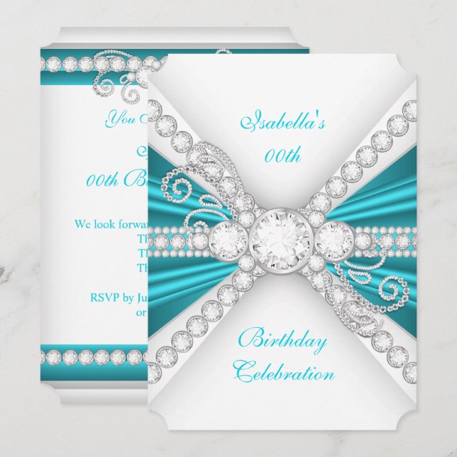 Invitación Elegante fiesta de cumpleaños 2 de la plata azul V (Anverso / Reverso)