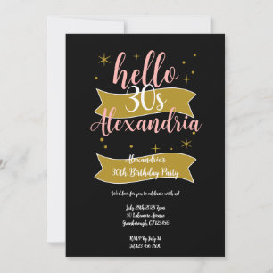 Invitación Elegante fiesta de cumpleaños 30 años en negro ros