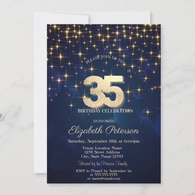 Invitación Elegante fiesta de cumpleaños 35 de la Marina de l (Anverso)