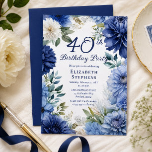 Invitación Elegante Fiesta de Cumpleaños 40 con Dalia Floral