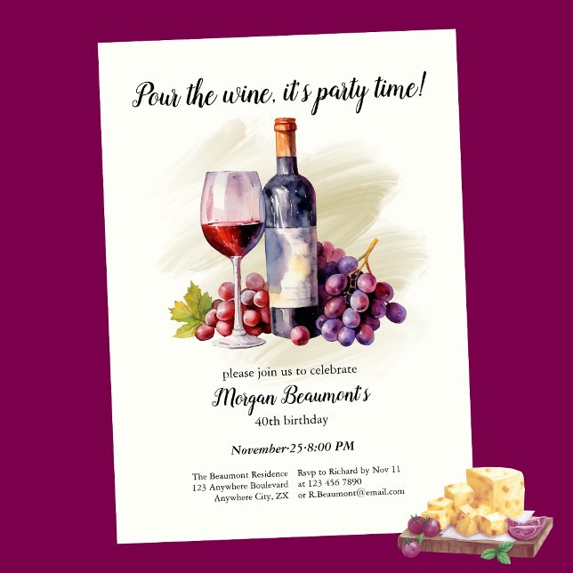 Invitación Elegante Fiesta de Cumpleaños 40 con Tema de Vino (Subido por el creador)