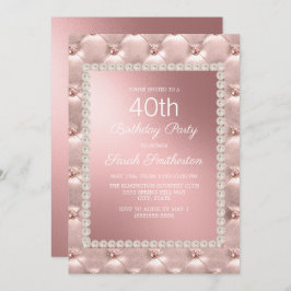 Invitación Elegante Fiesta de cumpleaños 40 de Rubor Rosa Ros