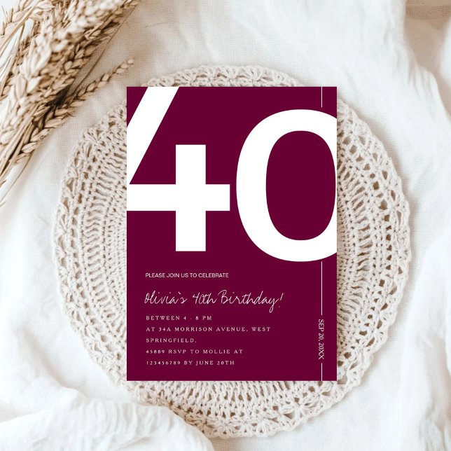 Invitación Elegante Fiesta de Cumpleaños 40 en Burgundy (Subido por el creador)
