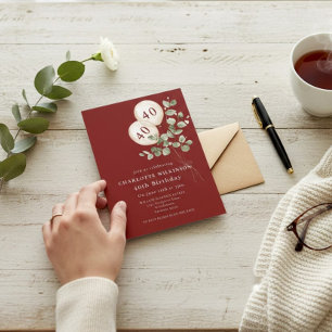 Invitación Elegante Fiesta de Cumpleaños "40" en Burgundy con