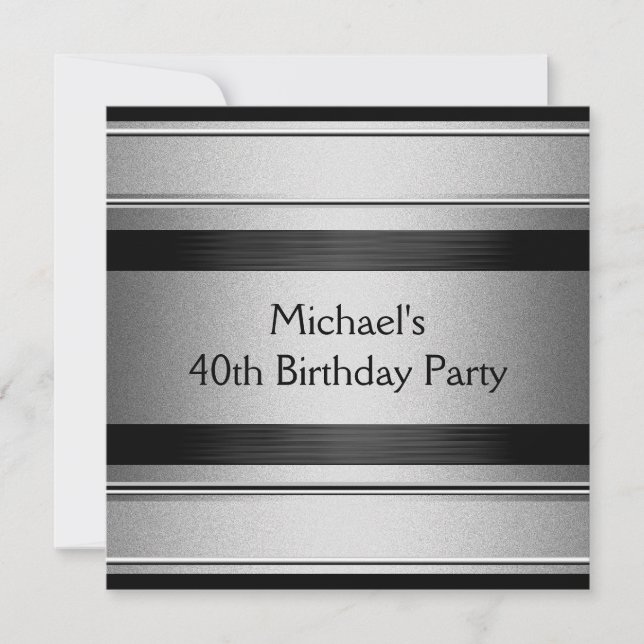 Invitación Elegante Fiesta de cumpleaños 40 Metalizado negro  (Anverso)