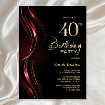 Elegante Fiesta de cumpleaños 40 negro y rojo