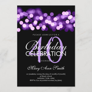 Invitación Elegante Fiesta de cumpleaños 40 Purple Hollywood 