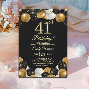 Invitación Elegante fiesta de cumpleaños 41 con brillo de oro