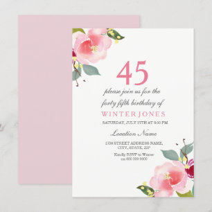 Invitación Elegante fiesta de cumpleaños 45ª floral rosa