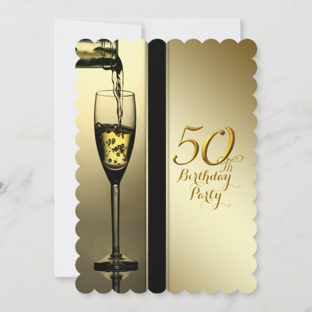 Invitación Elegante fiesta de cumpleaños 50 años con champán  (Anverso)