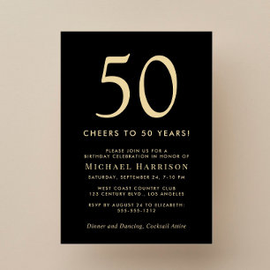 Invitación Elegante Fiesta de Cumpleaños 50 años en Oro Negro