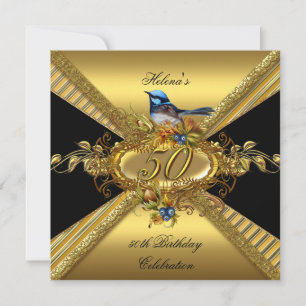 Invitación Elegante Fiesta de Cumpleaños 50 BlueBird Dorado N