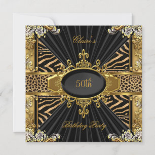 Invitación Elegante Fiesta de Cumpleaños 50 de Cebra Dorada L