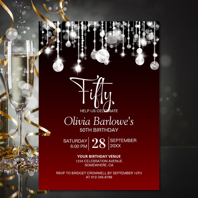 Invitación Elegante fiesta de cumpleaños 50 de color rojo (Subido por el creador)