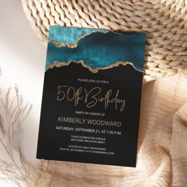 Invitación Elegante fiesta de cumpleaños 50 de la Agate de Or (Subido por el creador)