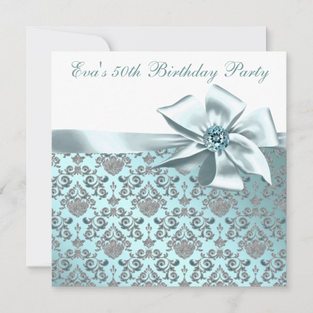 Invitación Elegante fiesta de cumpleaños 50 del azul Verde az (Anverso)