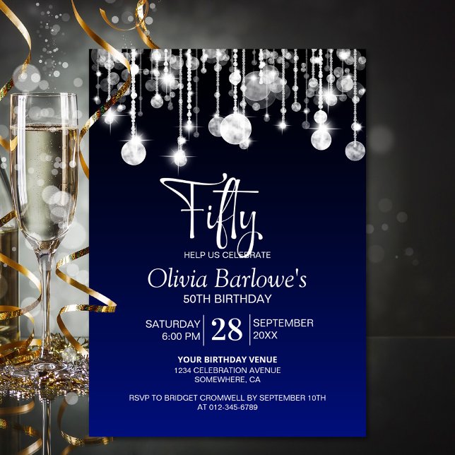 Invitación Elegante fiesta de cumpleaños 50 del Blue (Subido por el creador)