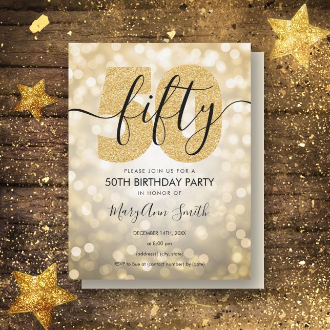 Invitación Elegante fiesta de cumpleaños 50 del oro moderno (Subido por el creador)