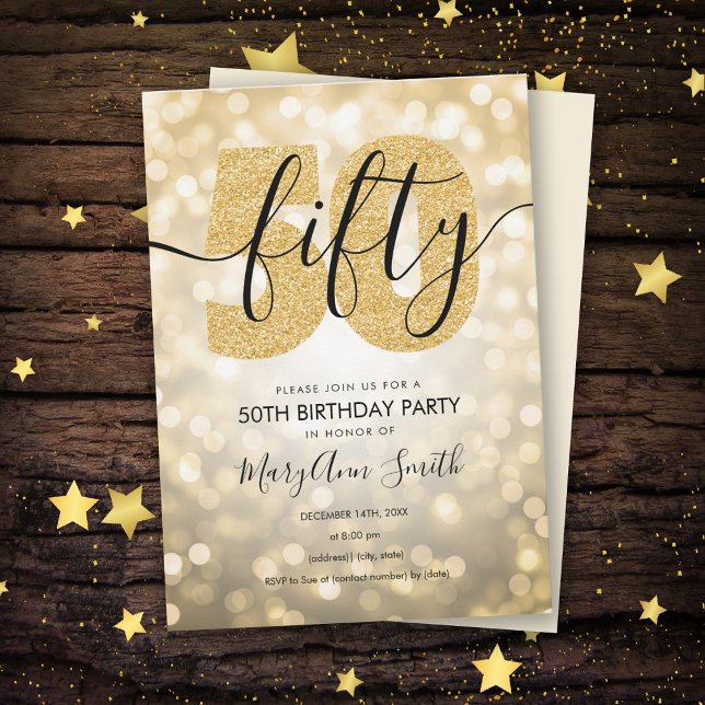 Invitación Elegante fiesta de cumpleaños 50 del oro moderno (Subido por el creador)