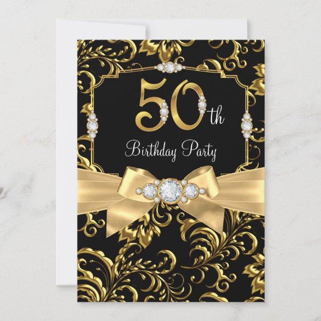 Invitación Elegante fiesta de cumpleaños 50 del oro negro con (Anverso)