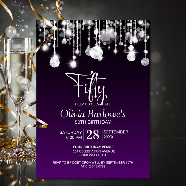 Invitación Elegante fiesta de cumpleaños 50 del Purple Purple (Subido por el creador)