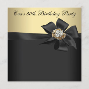 Invitación Elegante Fiesta de Cumpleaños 50 en Negro y Dorado
