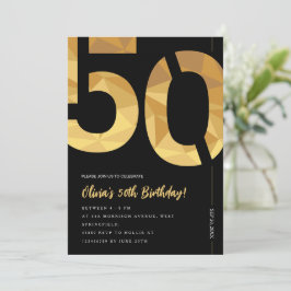 Invitación Elegante fiesta de cumpleaños 50 en negro y oro