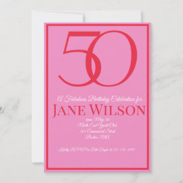 Invitación Elegante Fiesta de Cumpleaños 50 en Rosa y Rojo
