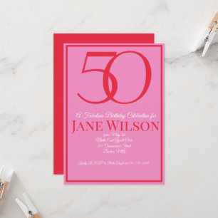 Invitación Elegante Fiesta de Cumpleaños 50 en Rosa y Rojo