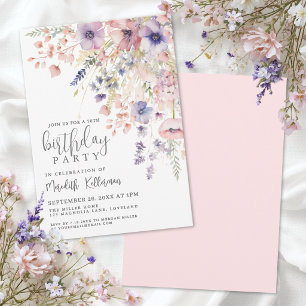 Invitación Elegante Fiesta de Cumpleaños 50 Floral Rosa