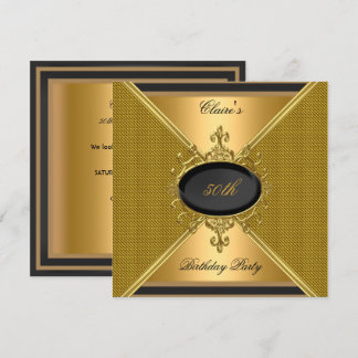 Invitación Elegante Fiesta de Cumpleaños 50 Gold On Gold Negr