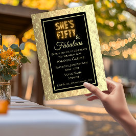Invitación Elegante fiesta de cumpleaños 50 y Fab negro y dor