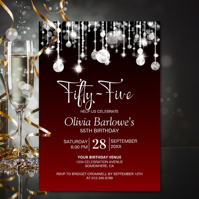 Invitación Elegante fiesta de cumpleaños 55 de color rojo (Subido por el creador)