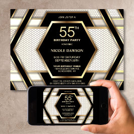 Invitación Elegante fiesta de cumpleaños 55 del oro negro