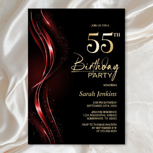 Invitación Elegante fiesta de cumpleaños 55 en negro y rojo