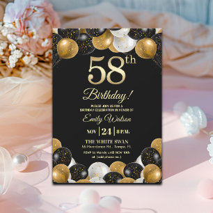 Invitación Elegante fiesta de cumpleaños 58 con brillo de oro