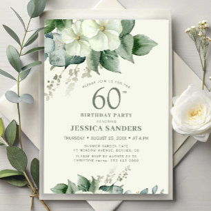 Invitación Elegante fiesta de cumpleaños 60 con acuarela flor