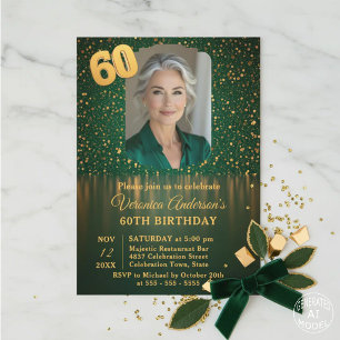 Invitación Elegante Fiesta de Cumpleaños 60 con Brillo de Oro