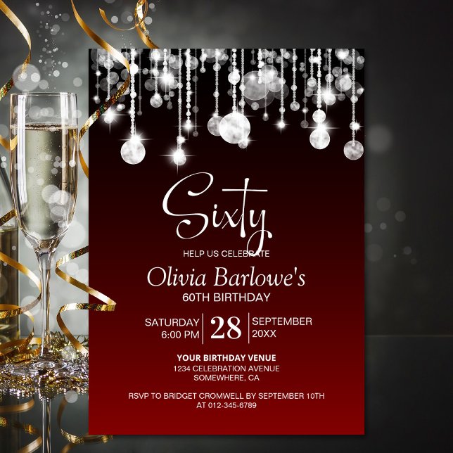 Invitación Elegante fiesta de cumpleaños 60 de color rojo (Subido por el creador)