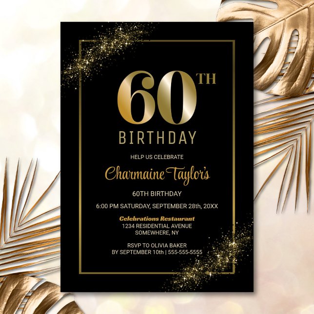Invitación Elegante fiesta de cumpleaños 60 de oro negro (Subido por el creador)