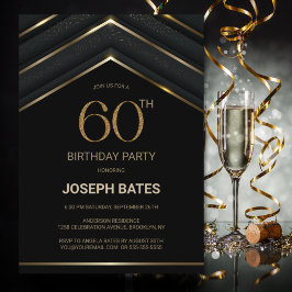 Invitación Elegante fiesta de cumpleaños 60 de oro negro