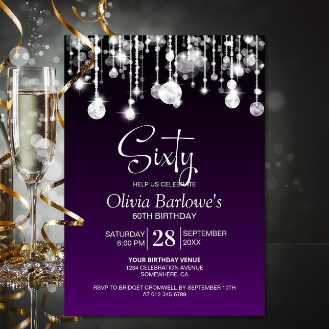 Invitación Elegante fiesta de cumpleaños 60 de Purple Purple (Subido por el creador)