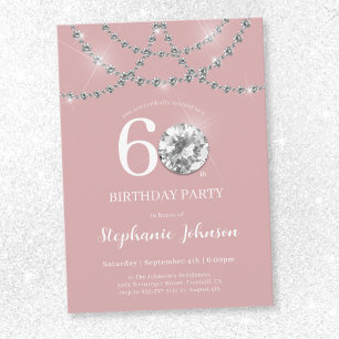 Invitación Elegante Fiesta de cumpleaños 60 de Rubor Rosa Dia