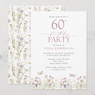 Invitación Elegante fiesta de cumpleaños 60 de Wildflower Rub