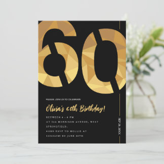 Invitación Elegante fiesta de cumpleaños 60 en negro y oro