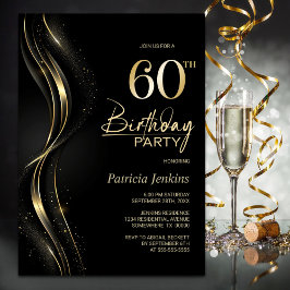 Invitación Elegante fiesta de cumpleaños 60 en negro y oro