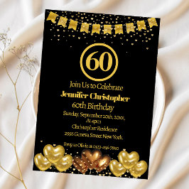 Invitación Elegante fiesta de cumpleaños 60 en negro y oro