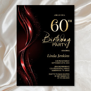 Invitación Elegante fiesta de cumpleaños 60 en negro y rojo