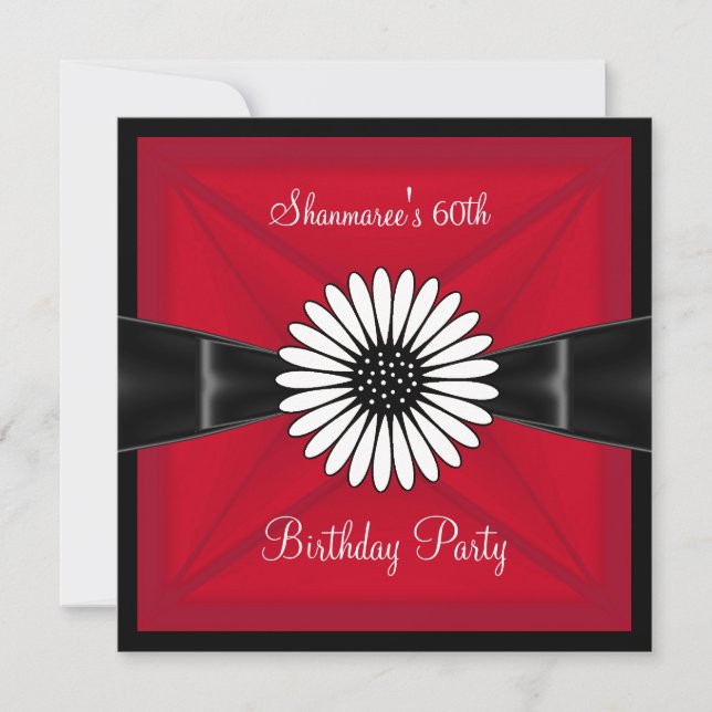 Invitación Elegante Fiesta de Cumpleaños 60 Rojo Blanco Flor  (Anverso)