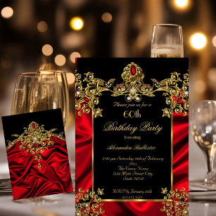 Invitación Elegante Fiesta de cumpleaños 60 Ruby Red Gold 2